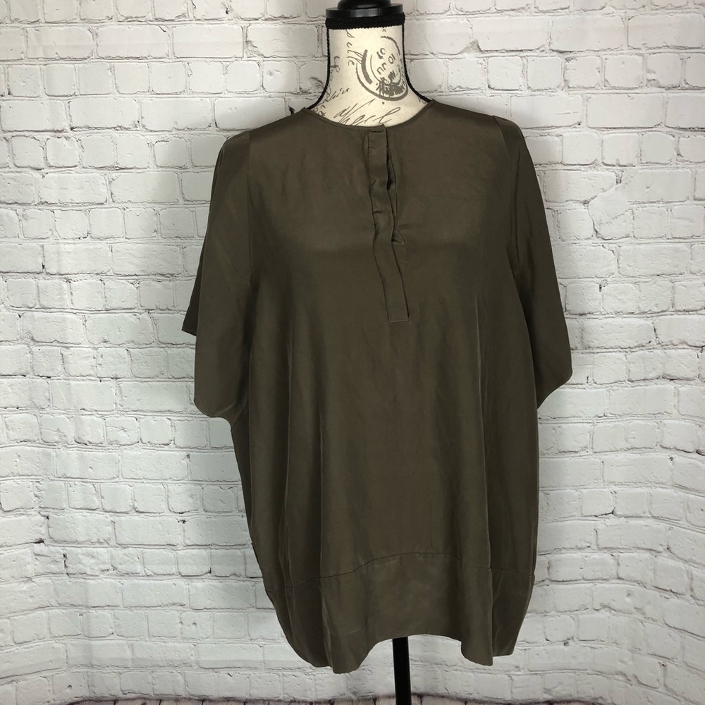 Lafayette 148 100% Silk Dark Brown Tunic Blouse